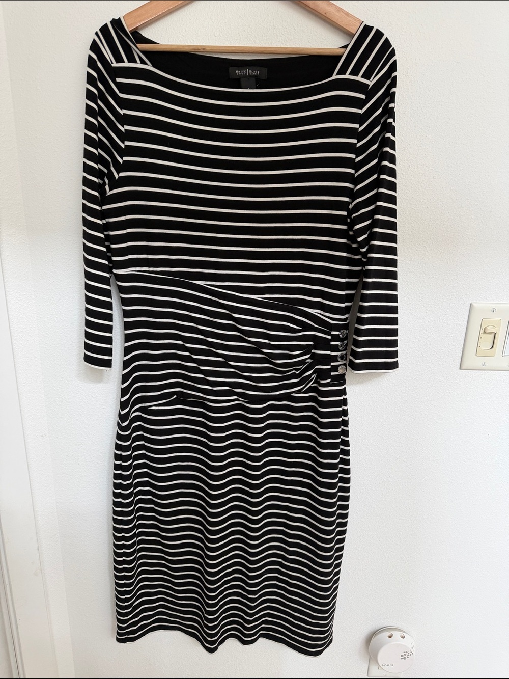 White House Black Market Black and White Striped Long Sleeve Sheath Dress